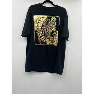 Flying Horse Graphic T-Shirt Mens 2XL Black Gold Native Headdress Print Cotton